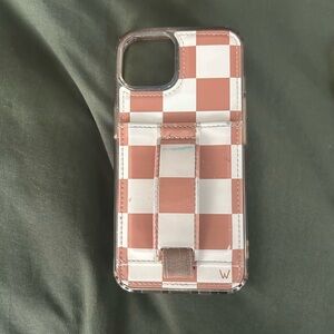 Checkered Phone Case with Stand - White and Tan